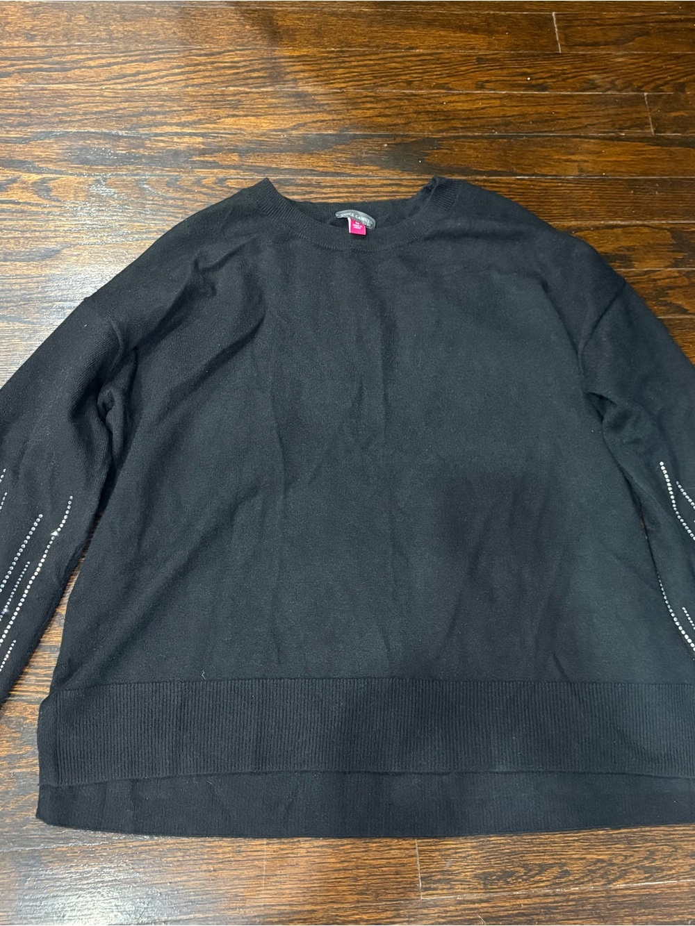 Vince Camuto Black Women’s Crewneck Sweater with Sleeve Stud Accents